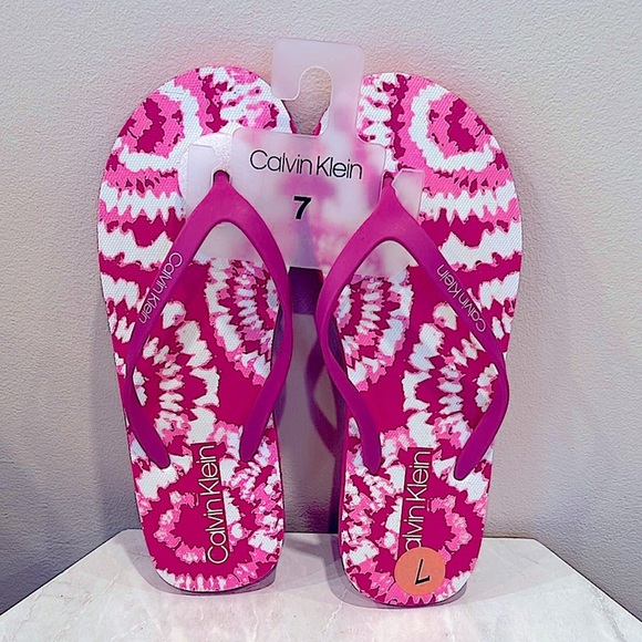 🔥Calvin Klein Pink and White Flip Flops🔥 - Picture 1 of 2